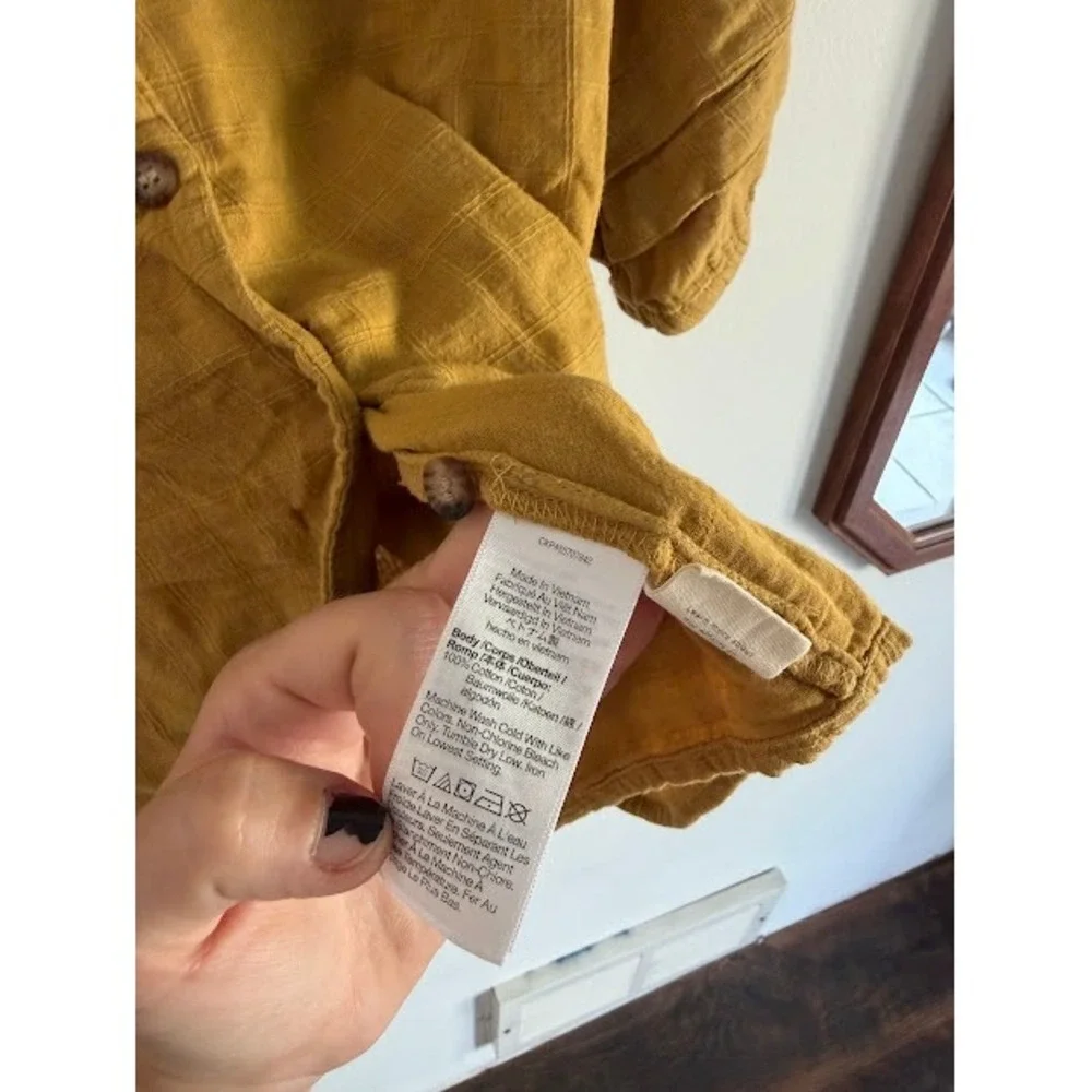 Boho Madewell Ruffle Sleeve Button Front Top Women Large Mustard Yellow
